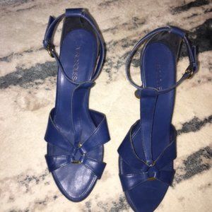Blue Leather Heeled Sandals